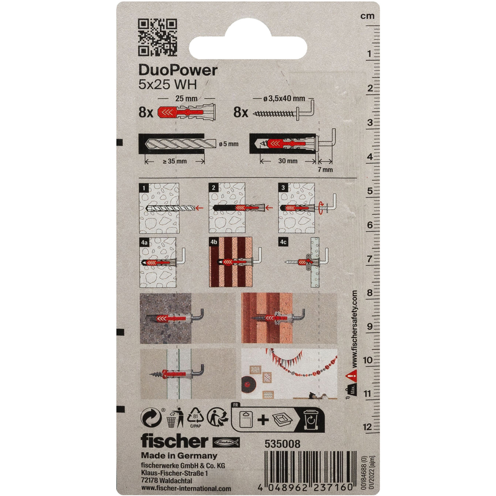 Surub cu diblu universal FISCHER DuoPower, 5 x 35mm, 8buc