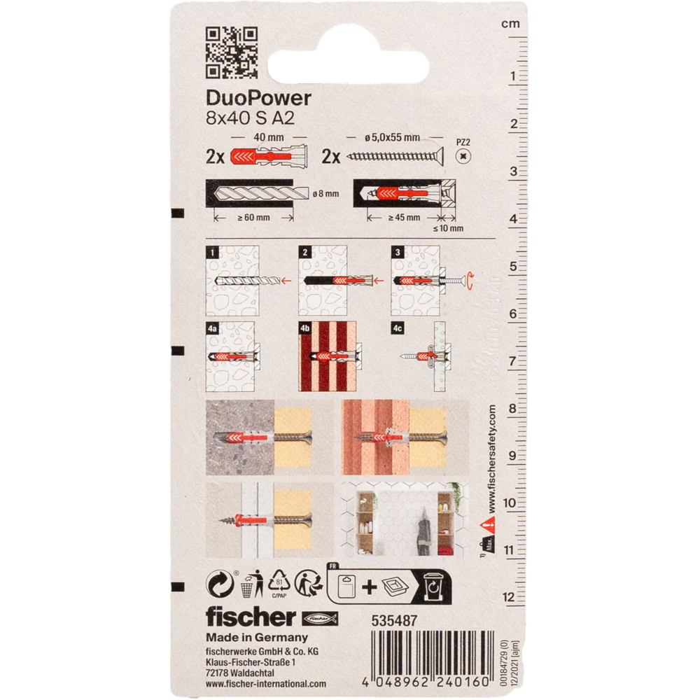 Surub cu diblu universal FISCHER DuoPower, 8 x 45mm, 2buc