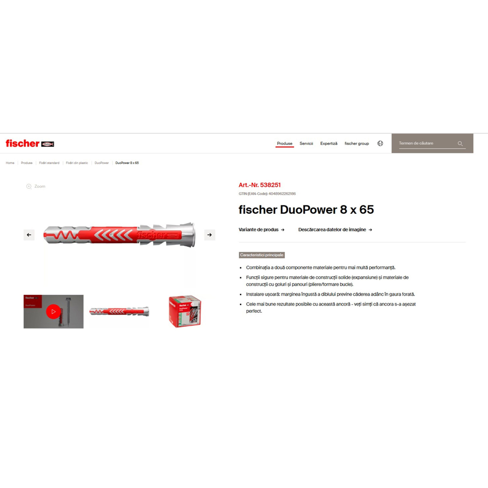 Diblu universal FISCHER DuoPower, 8 x 65mm, 50buc