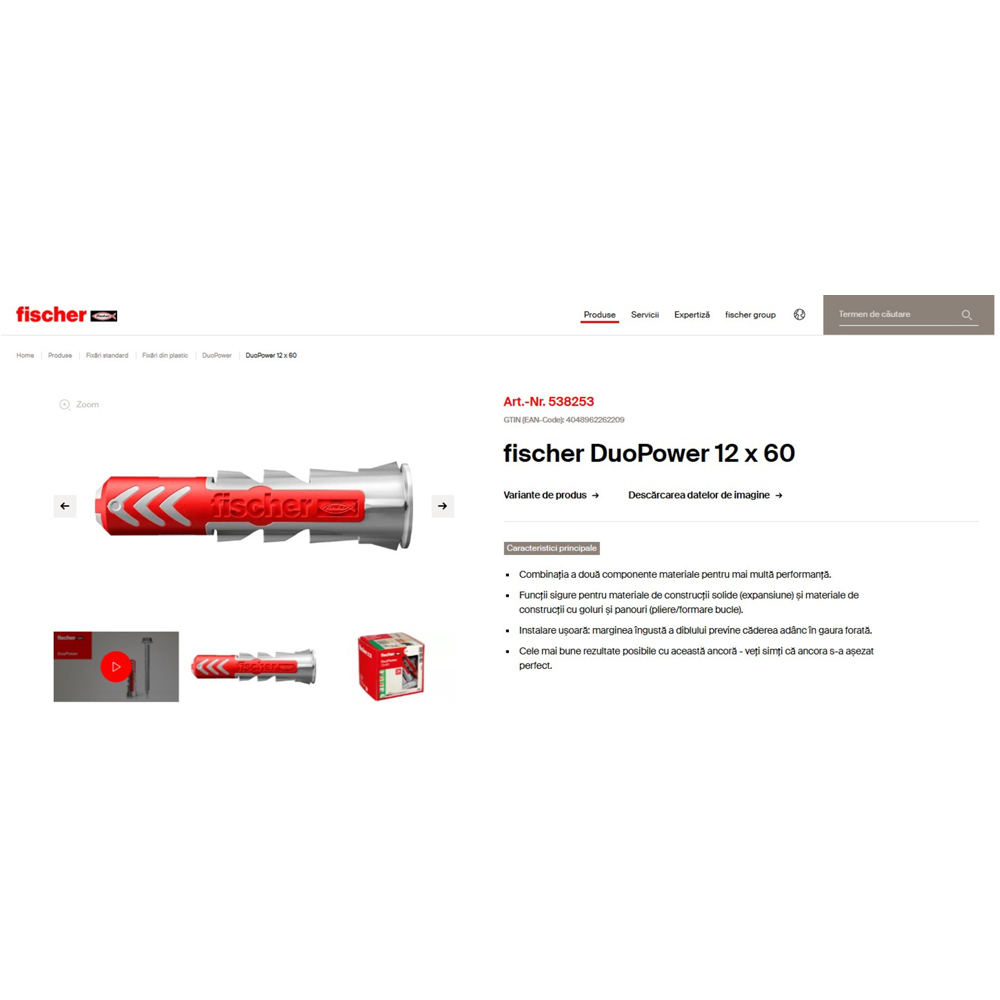 Diblu universal FISCHER DuoPower, 12 x 60mm, 25buc