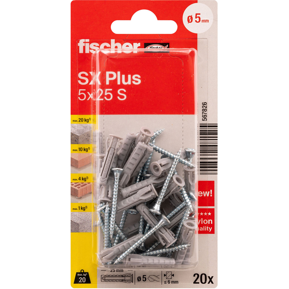 Surub cu diblu beton FISCHER SX, 5 x 30mm, 20buc