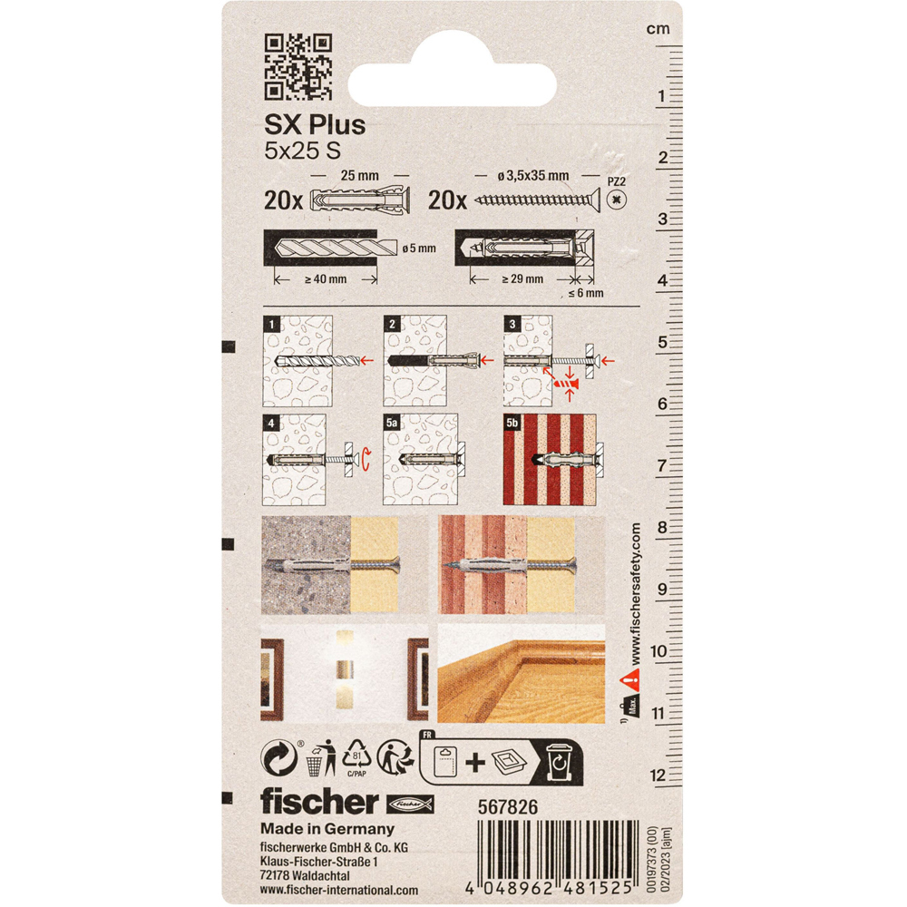 Surub cu diblu beton FISCHER SX, 5 x 30mm, 20buc