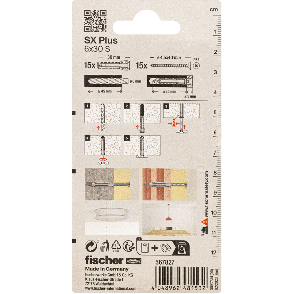 Surub cu diblu beton FISCHER SX, 6 x 35mm, 15buc
