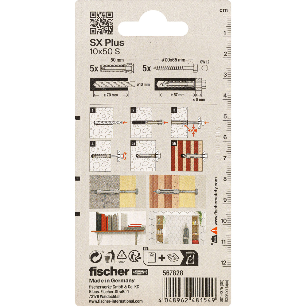 Surub cu diblu beton FISCHER SX, 10 x 60mm, 5buc