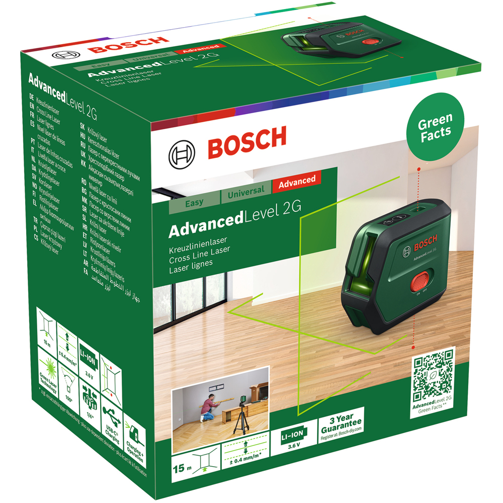 Nivela laser BOSCH AdvancedLevel 2G, raza 15m, verde