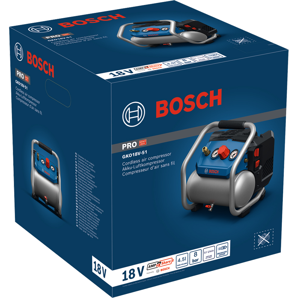 Compresor fara fir BOSCH PROFESSIONAL GKO 18V-51, 4.5 litri, 8 bar, Brushless, fara acumulator
