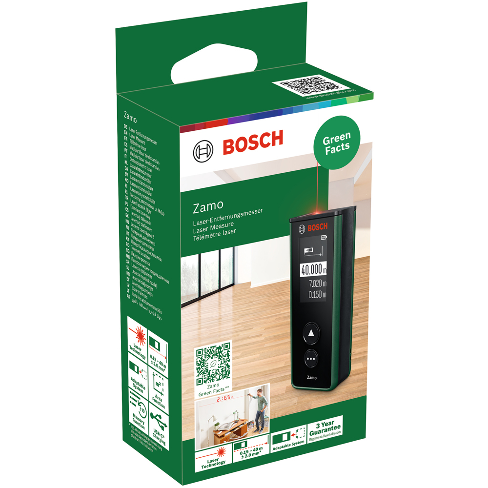 Telemetru laser BOSCH Zamo IV, raza 40m, precizie 2mm, verde