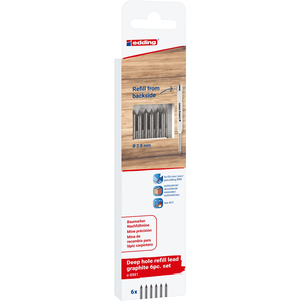 Rezerve creion mecanic EDDING 8881 pentru Edding 8880, 2.8 mm, grafit, blister, 6 buc