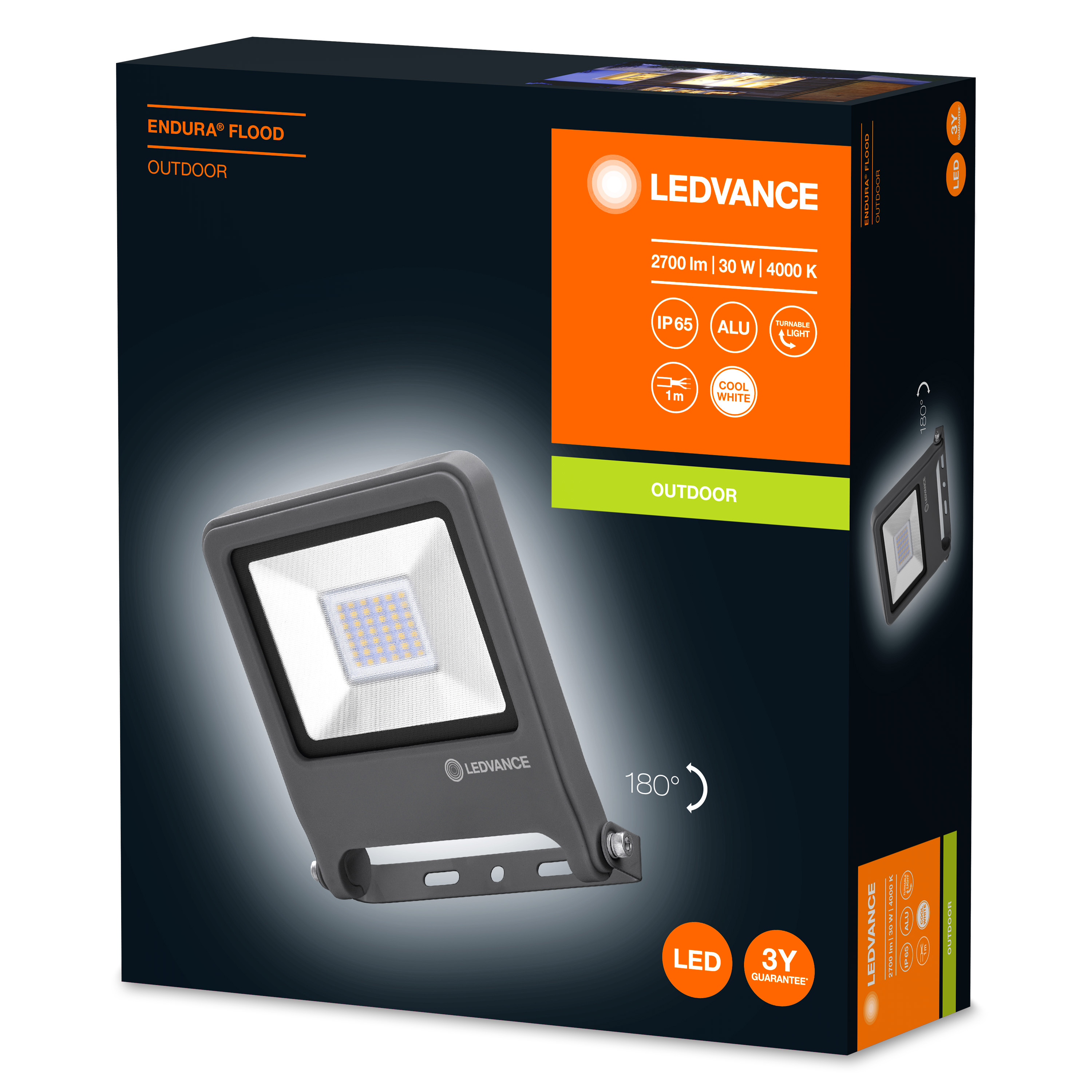 Proiector LED Ledvance Endura, 30W, 2700lm, 4000K, IP65, negru