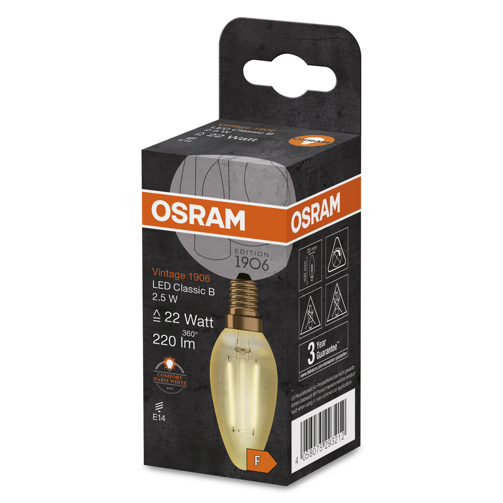 Bec LED decorativ, Osram, E14, 2.5W, 2500K, auriu