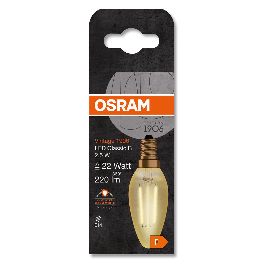 Bec LED decorativ, Osram, E14, 2.5W, 2500K, auriu