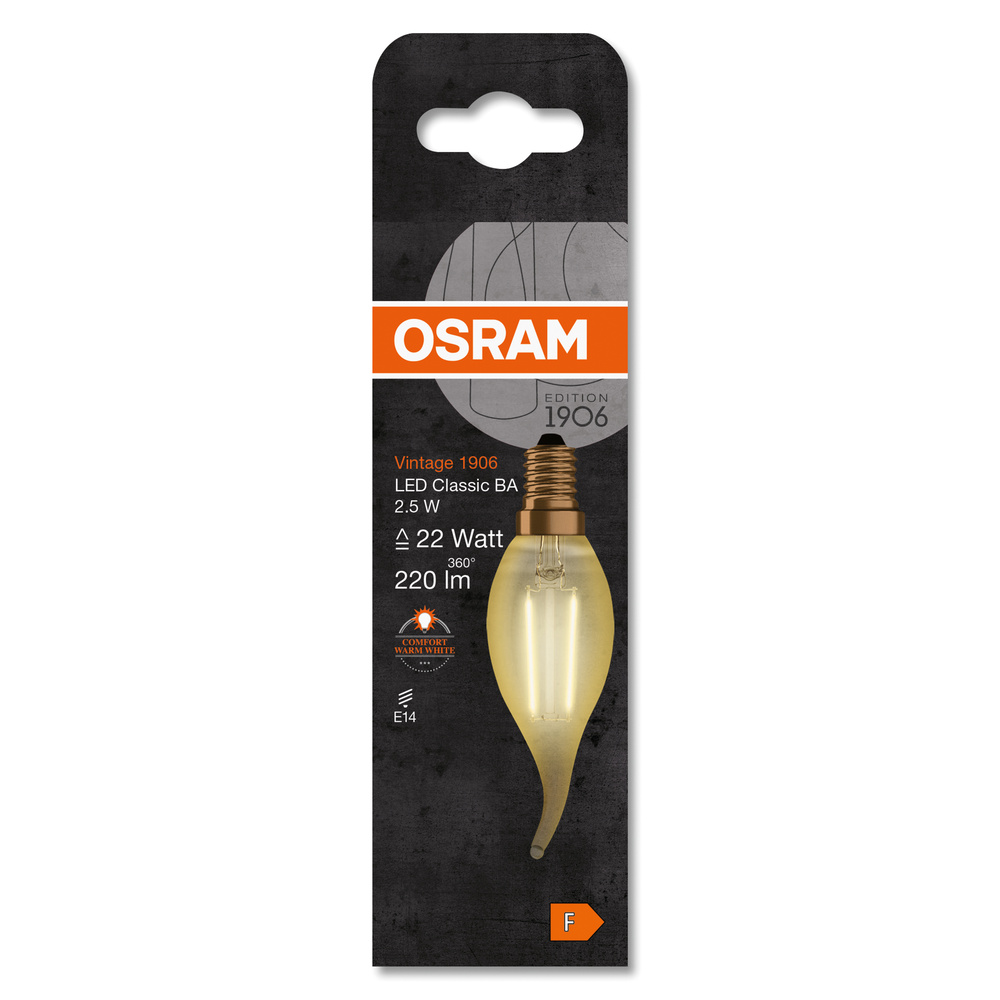 Bec LED decorativ, Osram, E14, 2.5W, 2400K, auriu