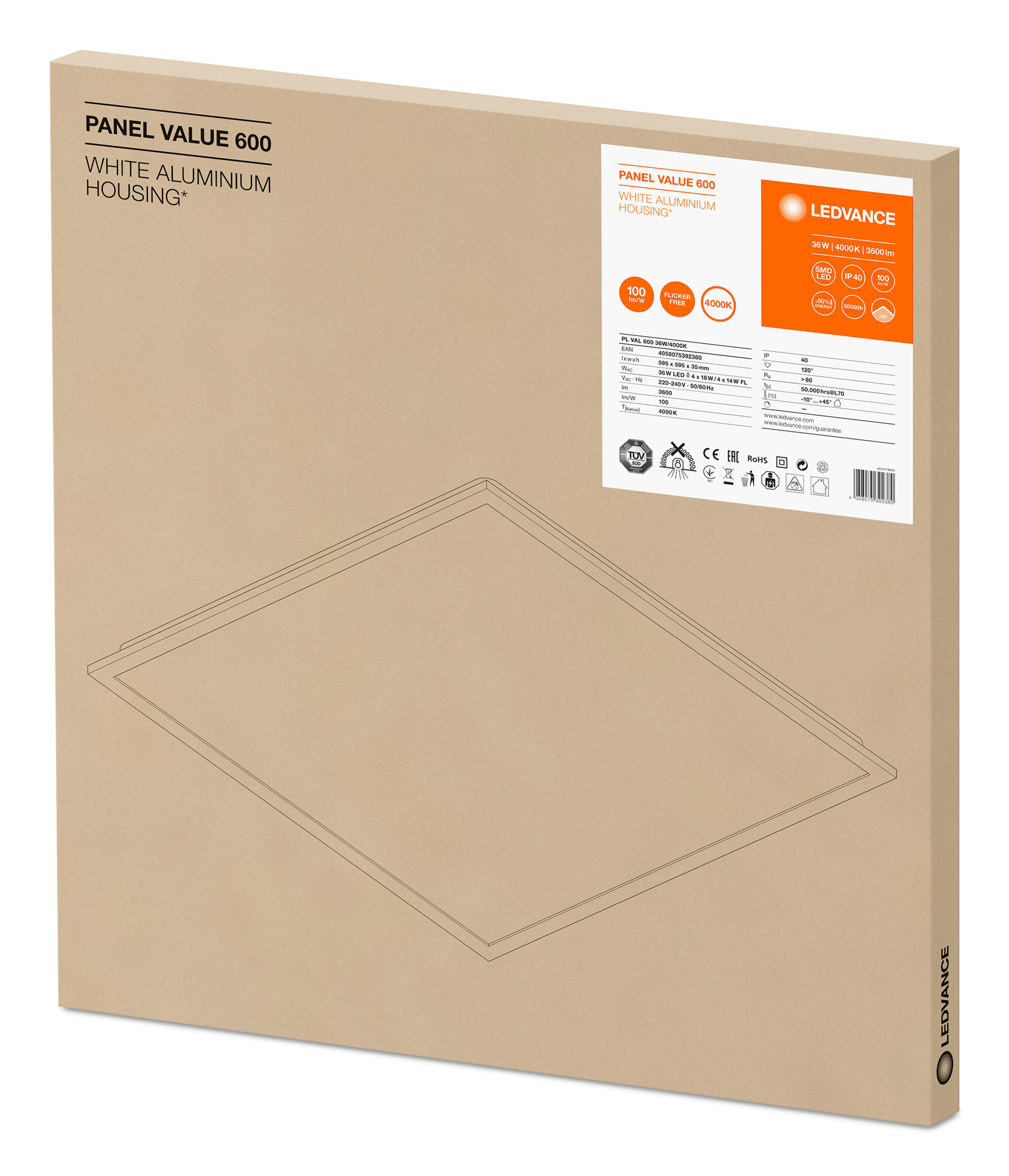 Aplica LED LEDVANCE, 3600lm, 36W, alb neutru, IP40, alb