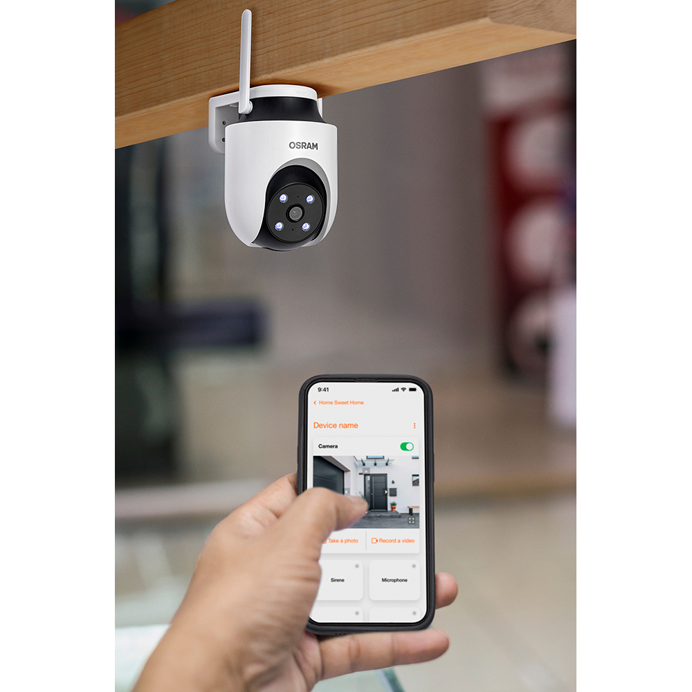 Camera IP Wireless OSRAM Smart+, 2K QHD, 4MP, IR, Night Vision, alb