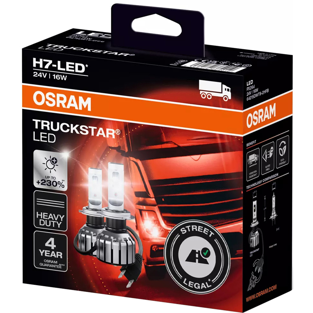 Bec camion LED OSRAM Truckstar, H7, 600K, 16W, 24V, 2buc