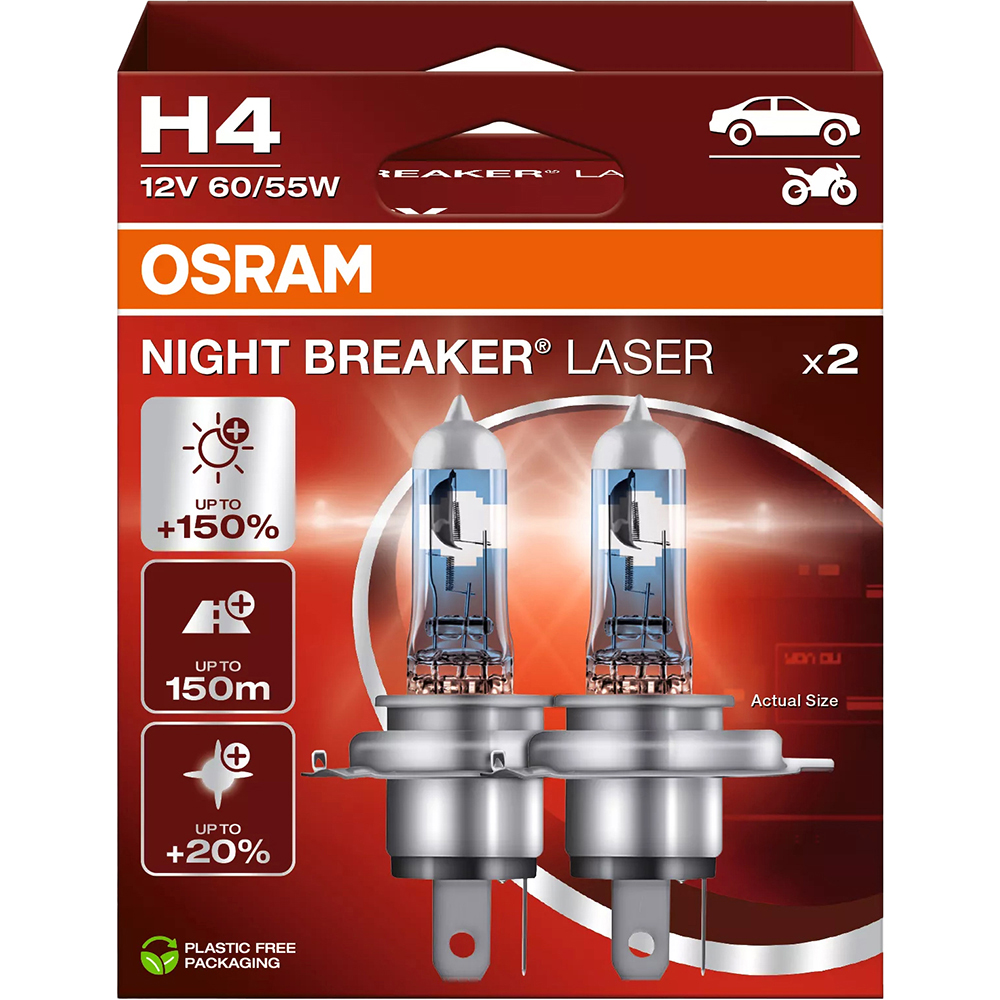 Bec auto Halogen OSRAM Night Breaker Laser, H4, 6000K, 16W, 12V, 2buc