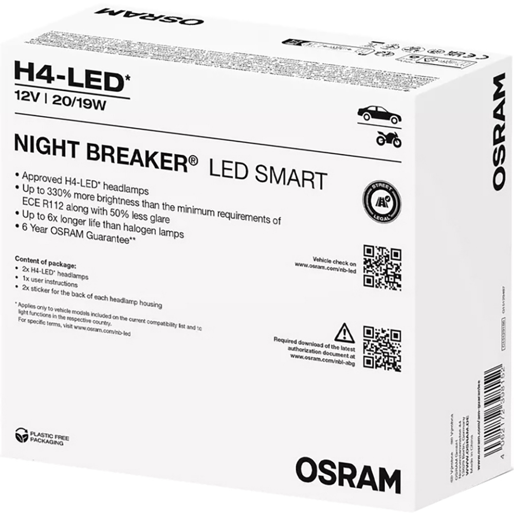 Bec auto LED OSRAM Night Breaker, H4, 6000K, 19W, 12V, 2buc