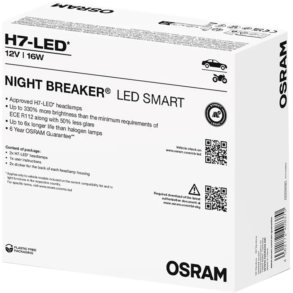 Bec auto LED OSRAM Night Breaker LED, H7, 6000K, 16W, 12V, 2buc