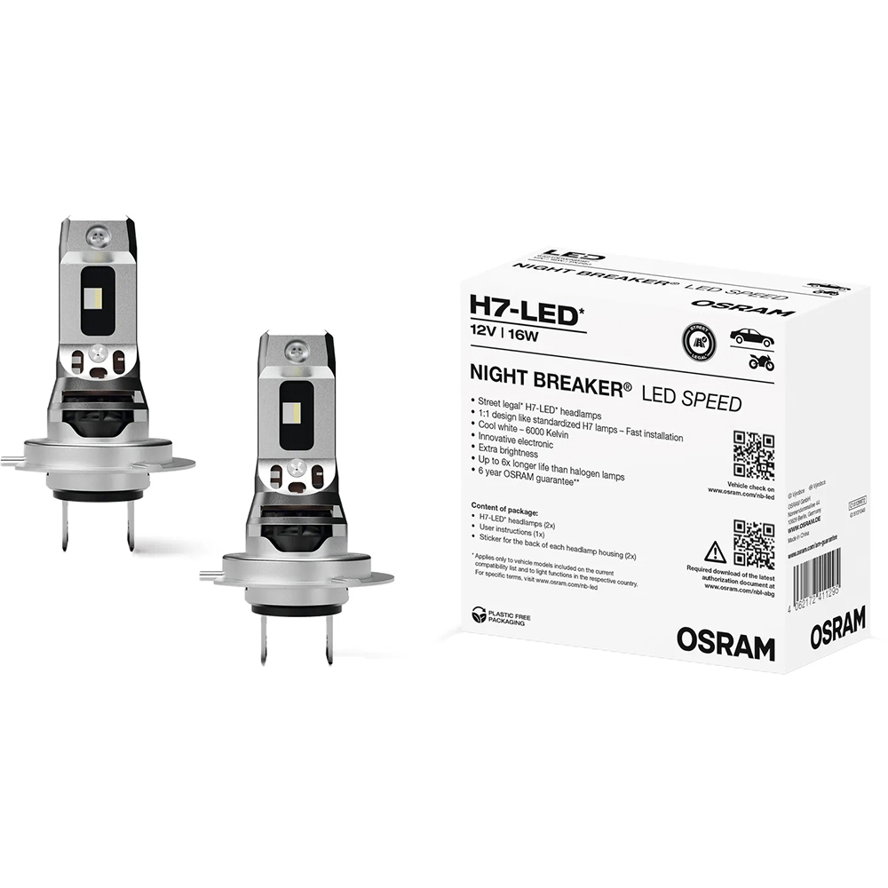 Bec auto LED OSRAM Night Breaker Speed, H7, 6000K, 16W, 12V, 2buc