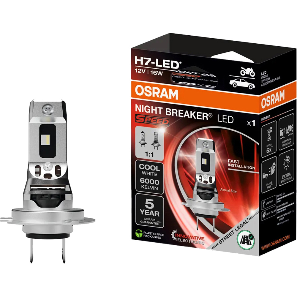 Bec moto LED OSRAM Night Breaker, H7, 6000K, 19W, 12V, 1buc