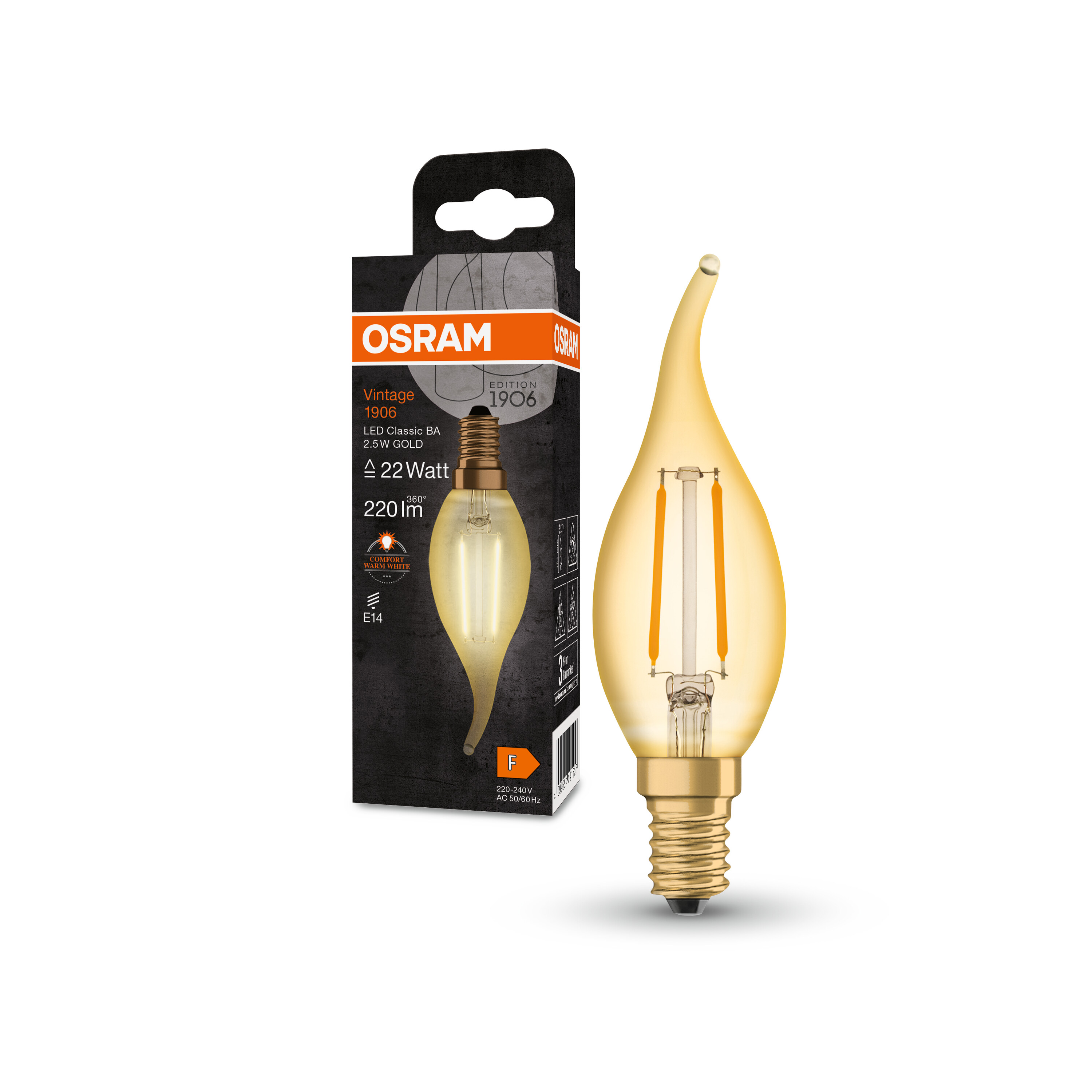 Bec Decorativ Rustic Led OSRAM, 2.5W, E14, 220lm, 2400K