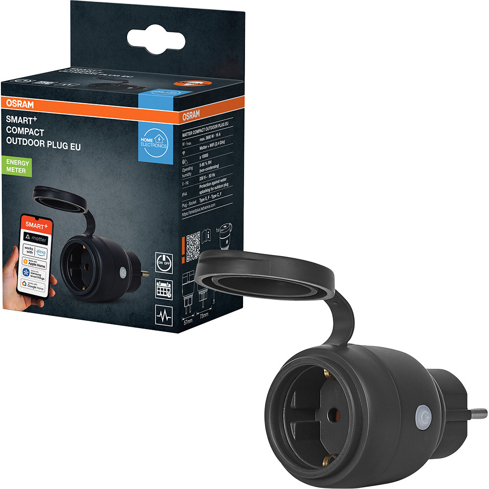 Priza inteligenta exterior OSRAM Smart+, Wi-Fi, 3680W, 16A, IP44, alb
