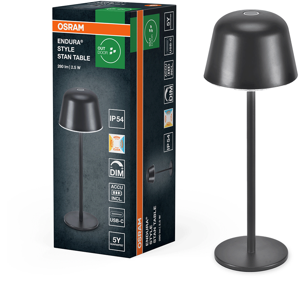 Lampa LED de masa pentru exterior OSRAM Endura Style, 2.5W, 280lm, 6500K, IP54, Acumulator, gri inchis