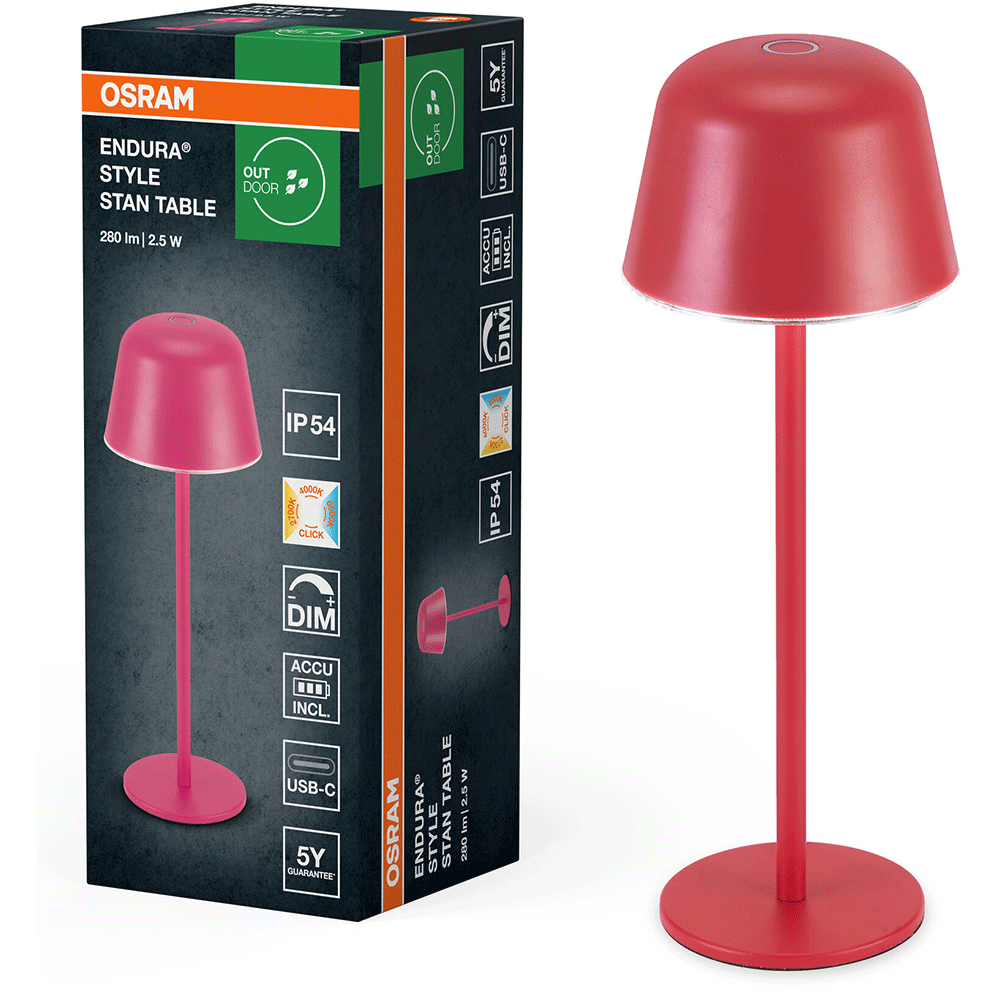 Lampa LED de masa pentru exterior OSRAM Endura Style, 2.5W, 280lm, 6500K, IP54, Acumulator, magenta
