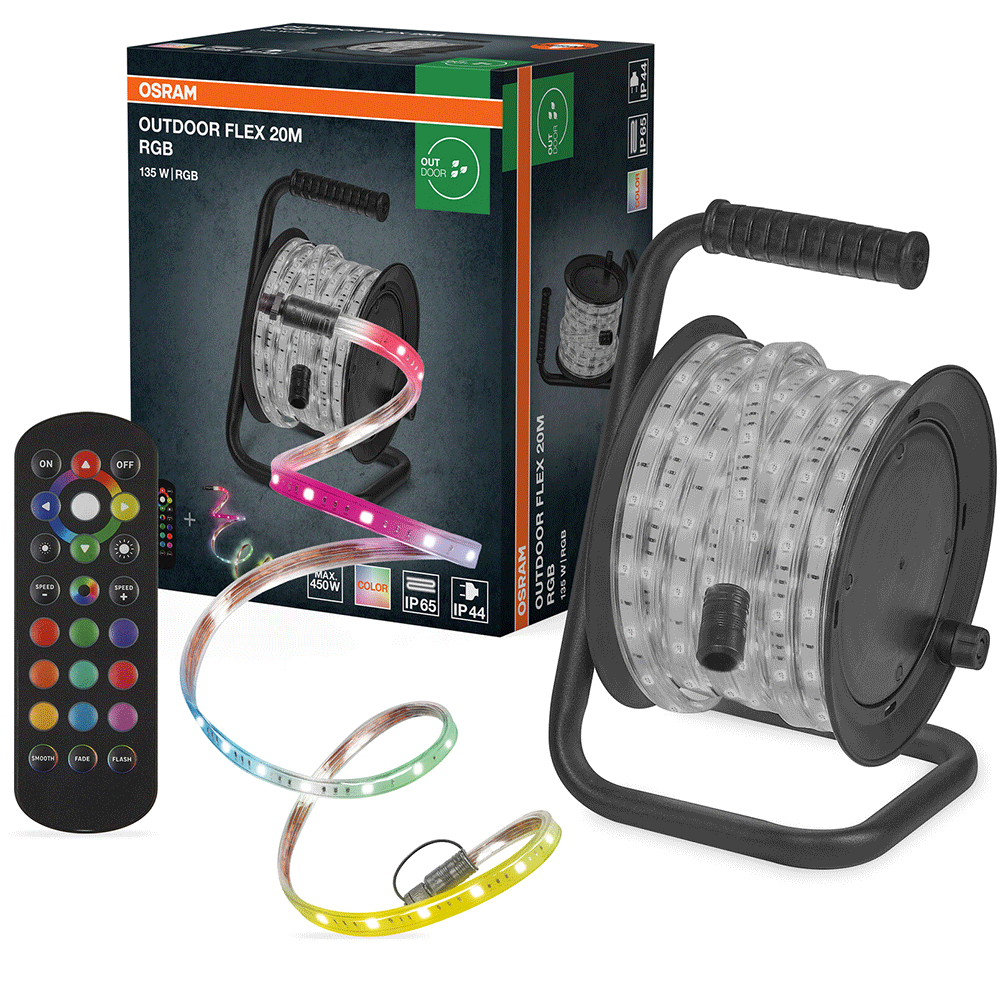 Banda LED exterior OSRAM, 135W, RGB, telecomanda, 20m