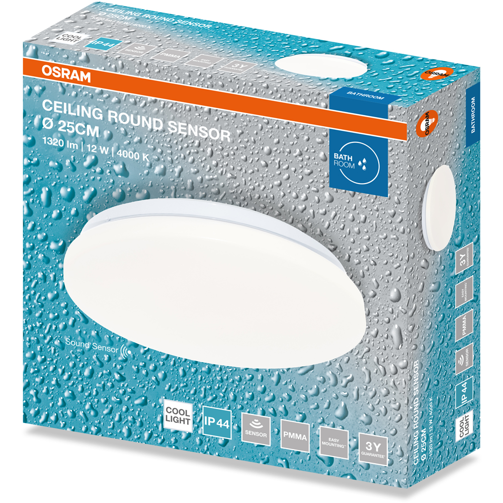 Plafoniera LED cu senzor OSRAM, 12W, 1320lm, 4000K, IP44, alb