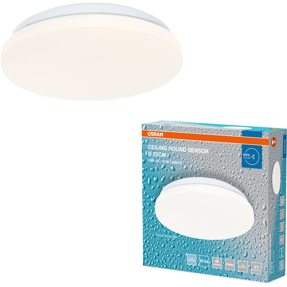Plafoniera LED cu senzor OSRAM, 12W, 1320lm, 6500K, IP44, alb