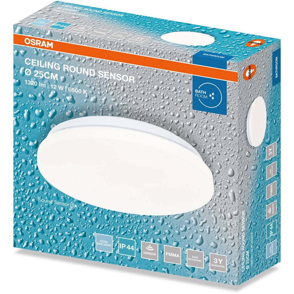 Plafoniera LED cu senzor OSRAM, 12W, 1320lm, 6500K, IP44, alb