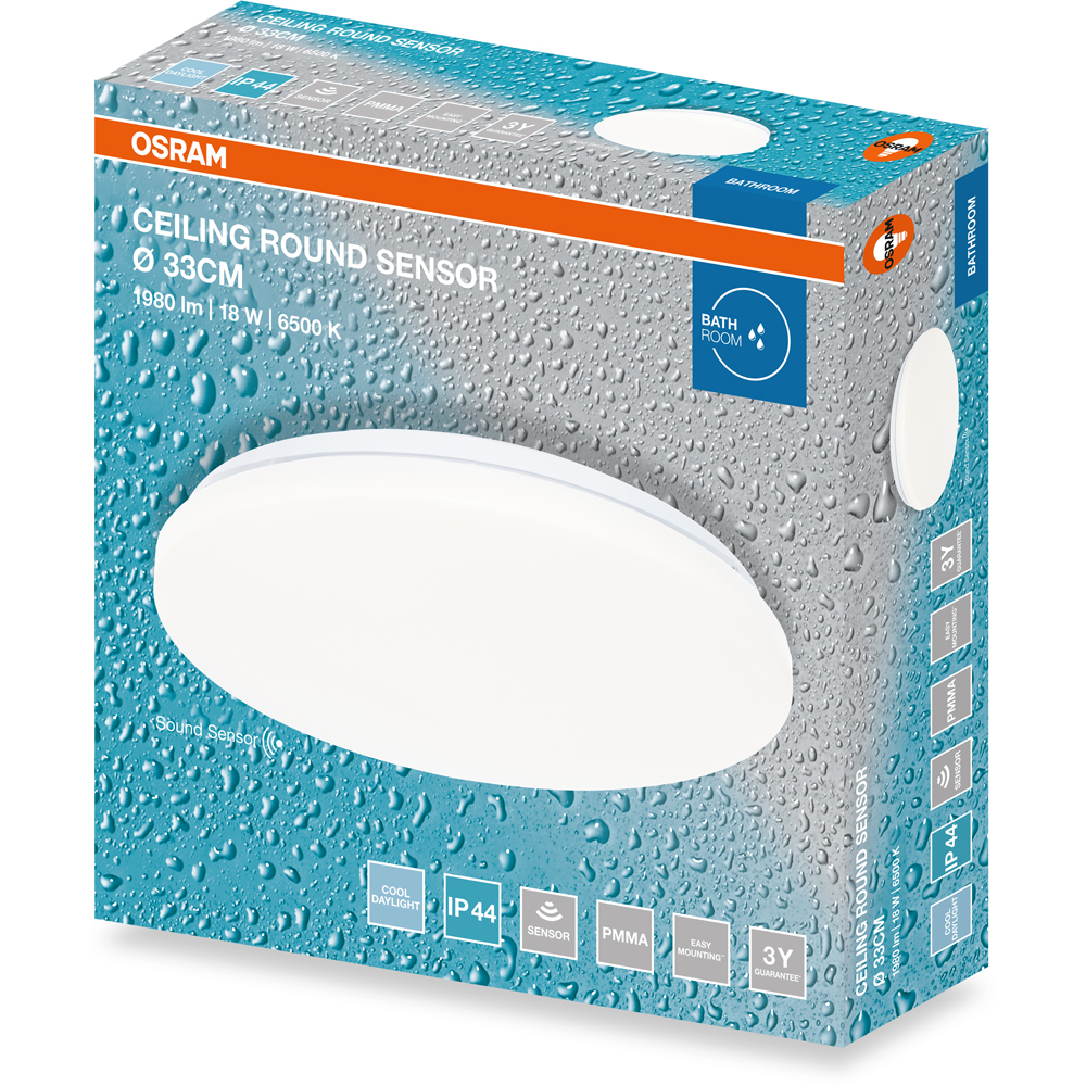 Plafoniera LED cu senzor OSRAM, 18W, 1980lm, 6500K, IP44, alb
