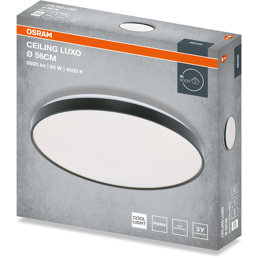 Plafoniera LED OSRAM Luxo, 60W, 6600lm, 4000K, IP20, negru