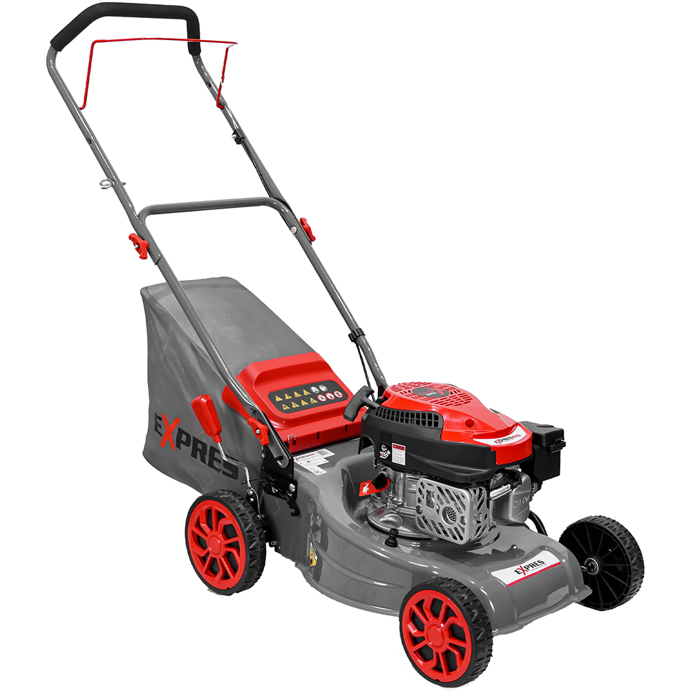 Masina de tuns gazonul RURIS Expres 410, Benzina, 3.3CP, 127CC, latime taiere 41 cm, cos 45L, rosu