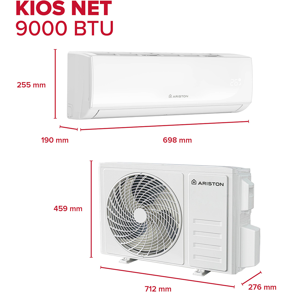 Aer conditionat ARISTON Kios Net 25, 9000BTU, A++/A+, Wi-Fi, Functie Incalzire, Inverter, alb