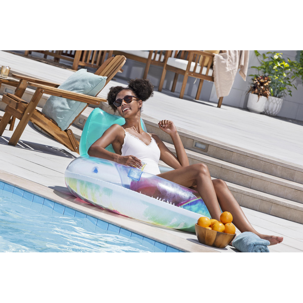 Colac gonflabil cu spatar BESTWAY, 106 x 61 cm, 1 persoana, capacitate maxima 100 kg, model tie dye