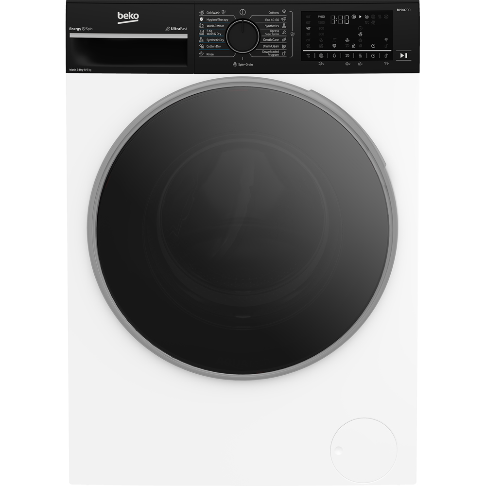 Masina de spalat rufe frontala cu uscator BEKO B7DFT68442WBPB ES, EnergySpin, 8/5 kg, 1400rpm, Clasa A/D, Wi-Fi, alb