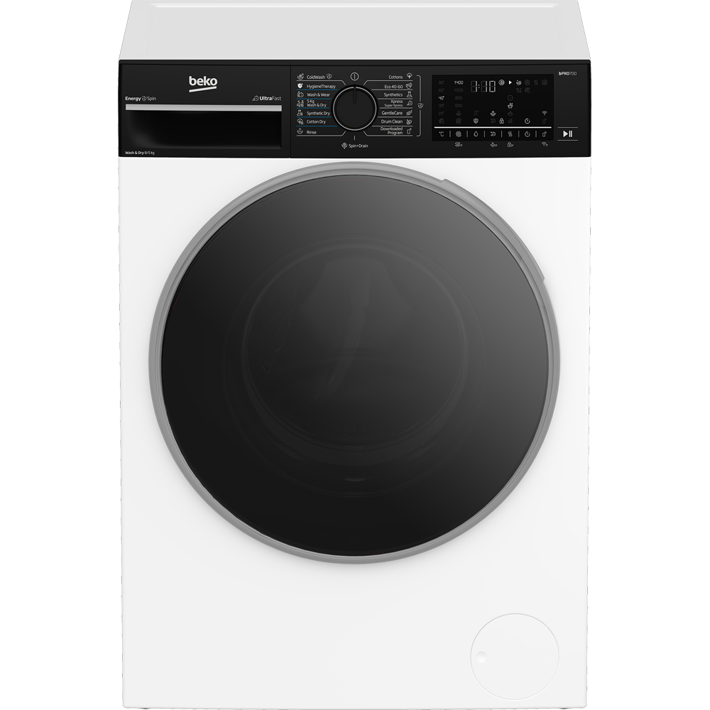 Masina de spalat rufe frontala cu uscator BEKO B7DFT68442WBPB ES, EnergySpin, 8/5 kg, 1400rpm, Clasa A/D, Wi-Fi, alb