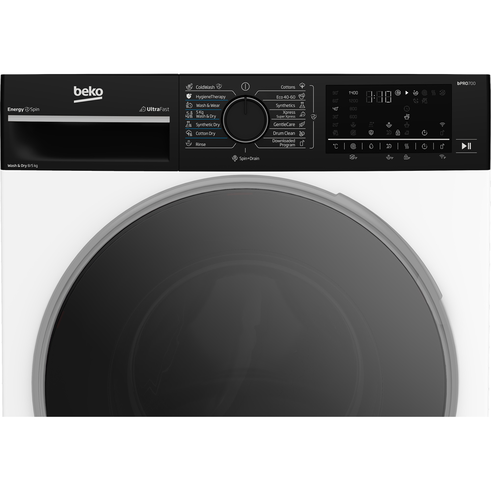 Masina de spalat rufe frontala cu uscator BEKO B7DFT68442WBPB ES, EnergySpin, 8/5 kg, 1400rpm, Clasa A/D, Wi-Fi, alb