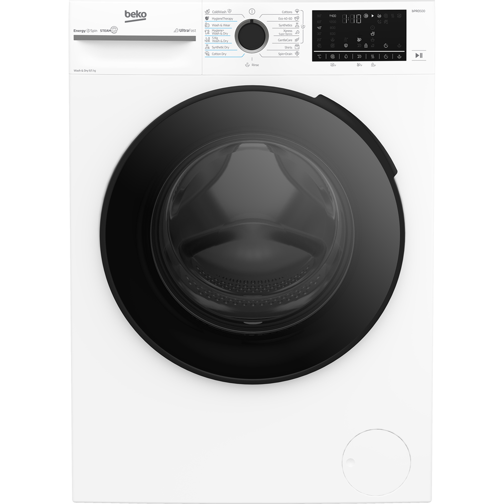 Masina de spalat rufe frontala cu uscator BEKO BM5DFST68442W, SteamCure, 8/5 kg, 1400 rpm, Clasa A/D, alb
