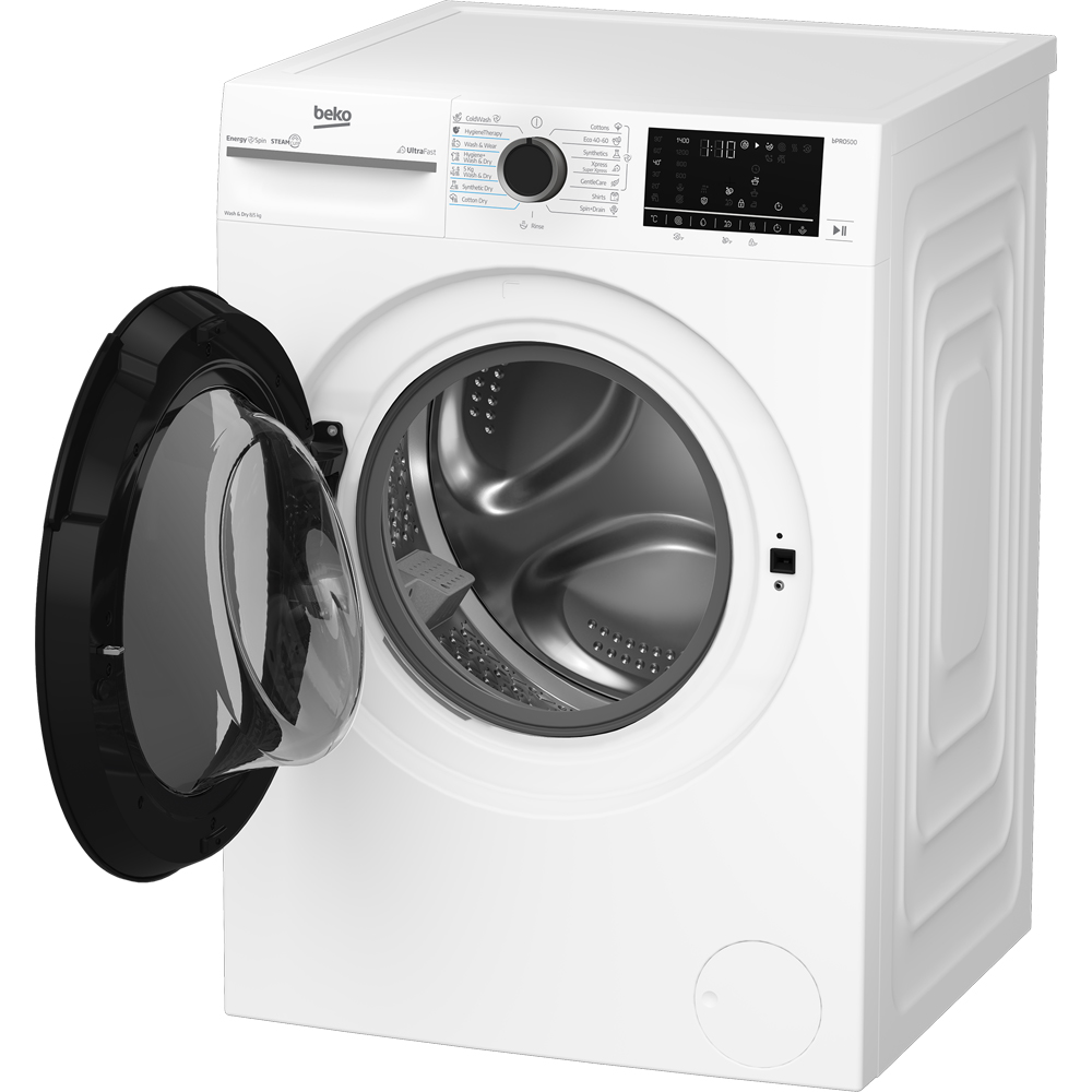 Masina de spalat rufe frontala cu uscator BEKO BM5DFST68442W, SteamCure, 8/5 kg, 1400 rpm, Clasa A/D, alb