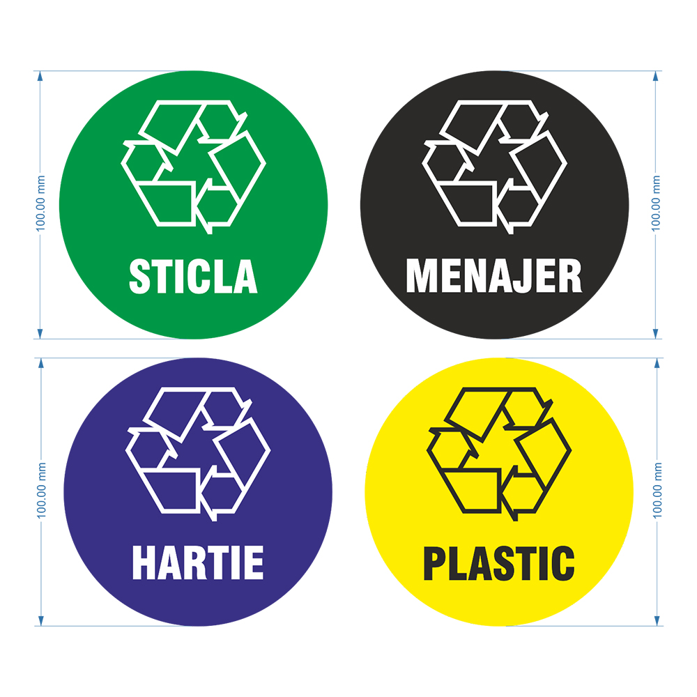 Set indicatoare semnalizare colectare selectiva deseuri Creative Sign, 4 buc