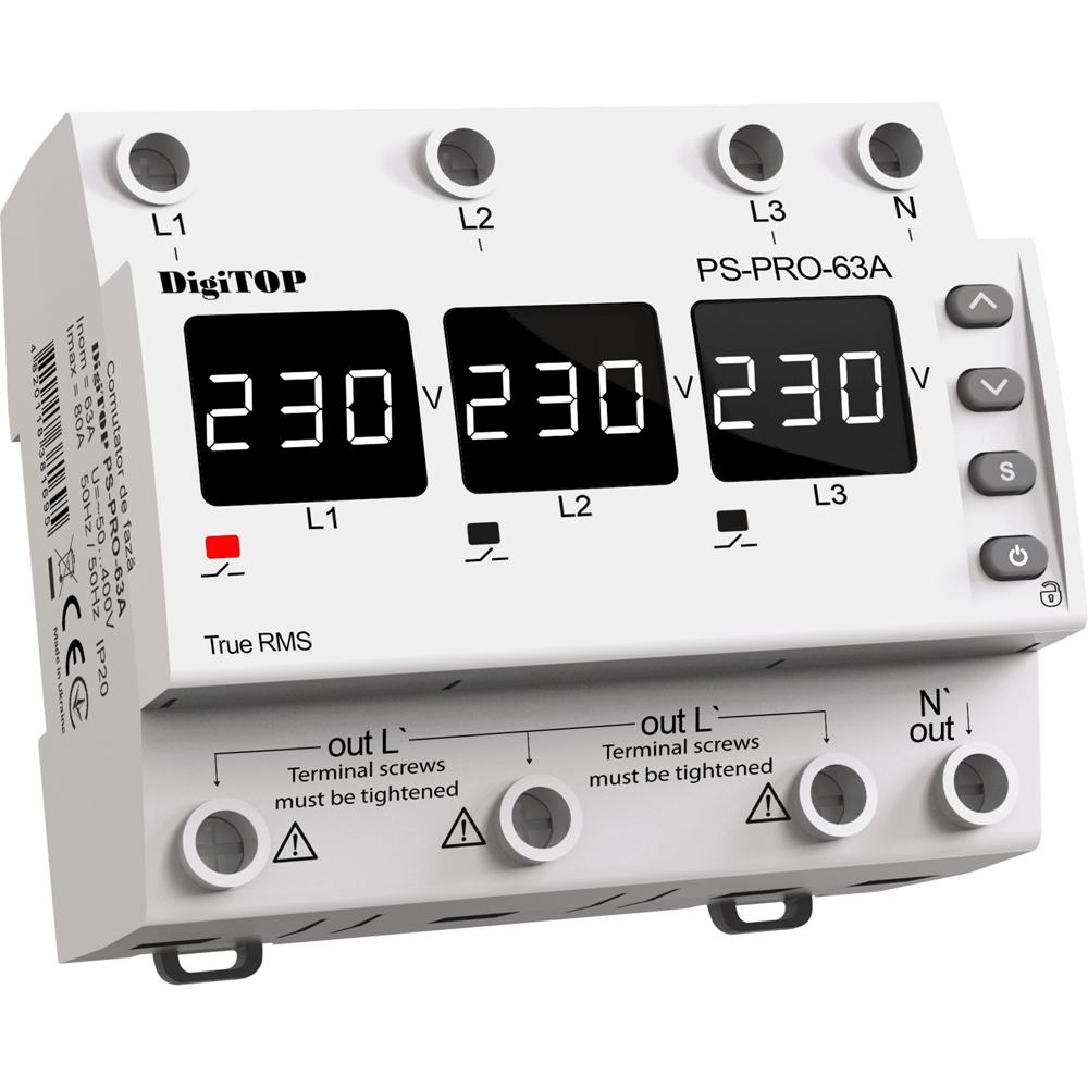 Releu protectie tensiune DIGITOP PS-PRO-63A, 63A, IP20, 400V