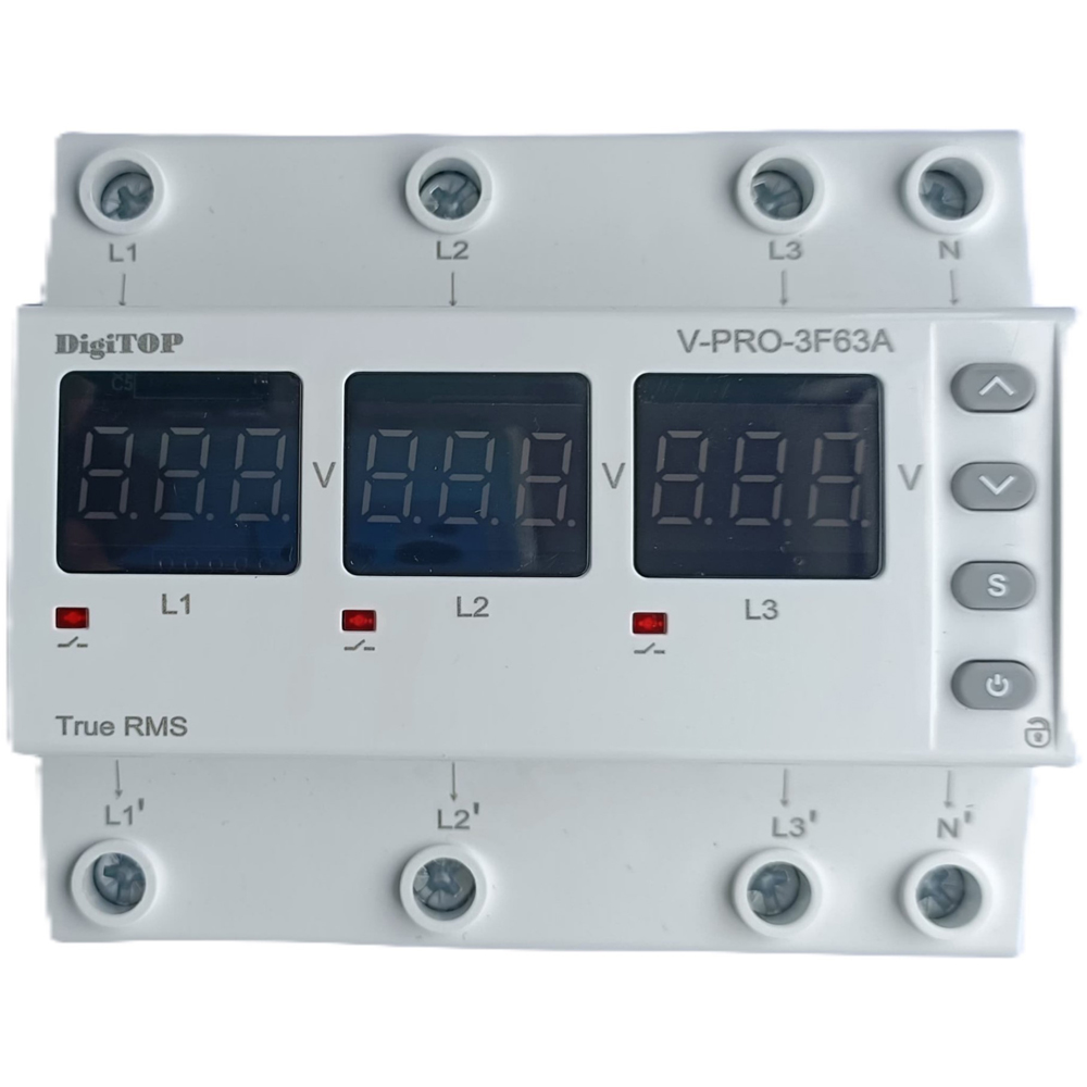 Releu protectie tensiune DIGITOP V-PRO-3F63A, 63A, IP20, 400V