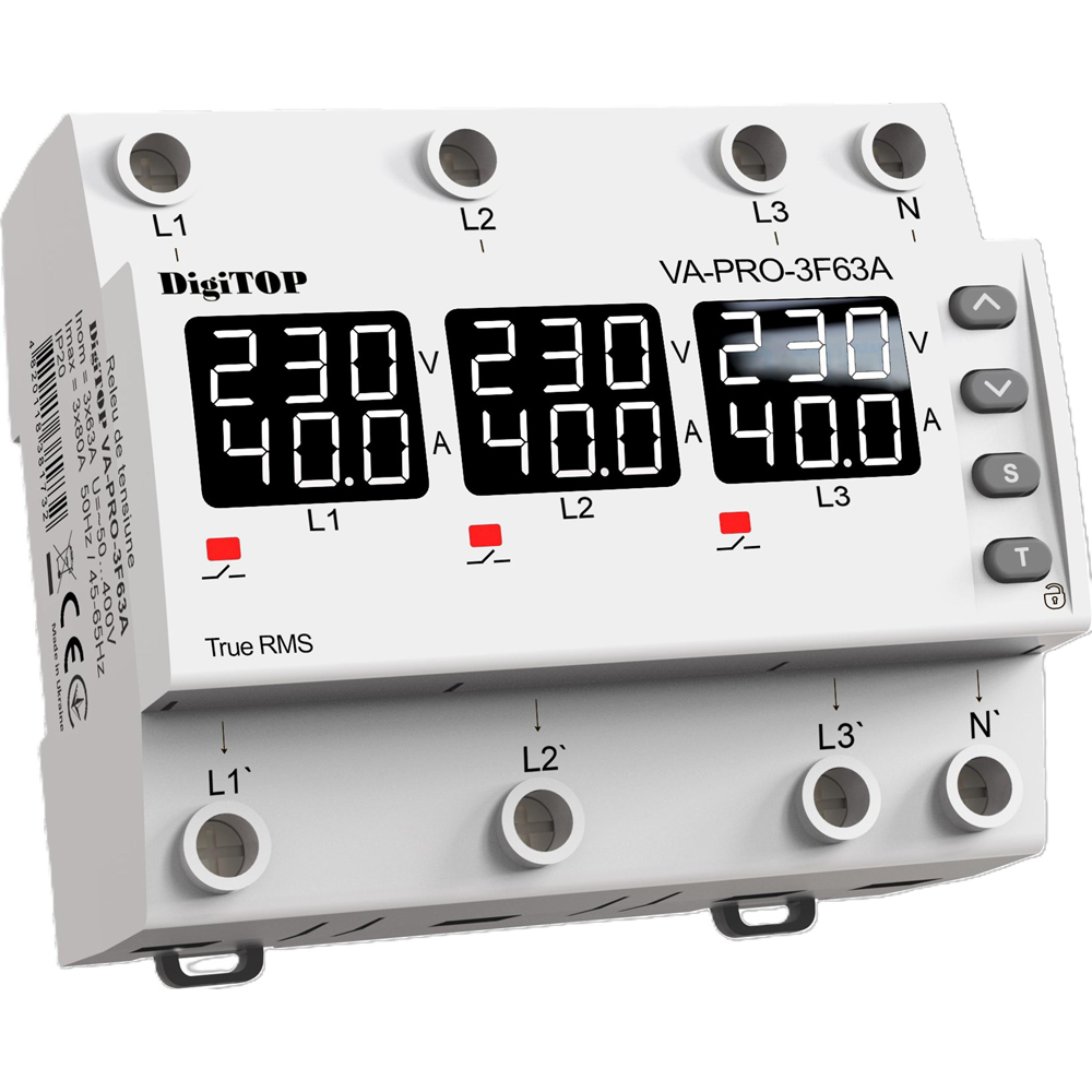 Releu protectie tensiune DIGITOP V-PRO-3F63A, 63A, IP20, 400V