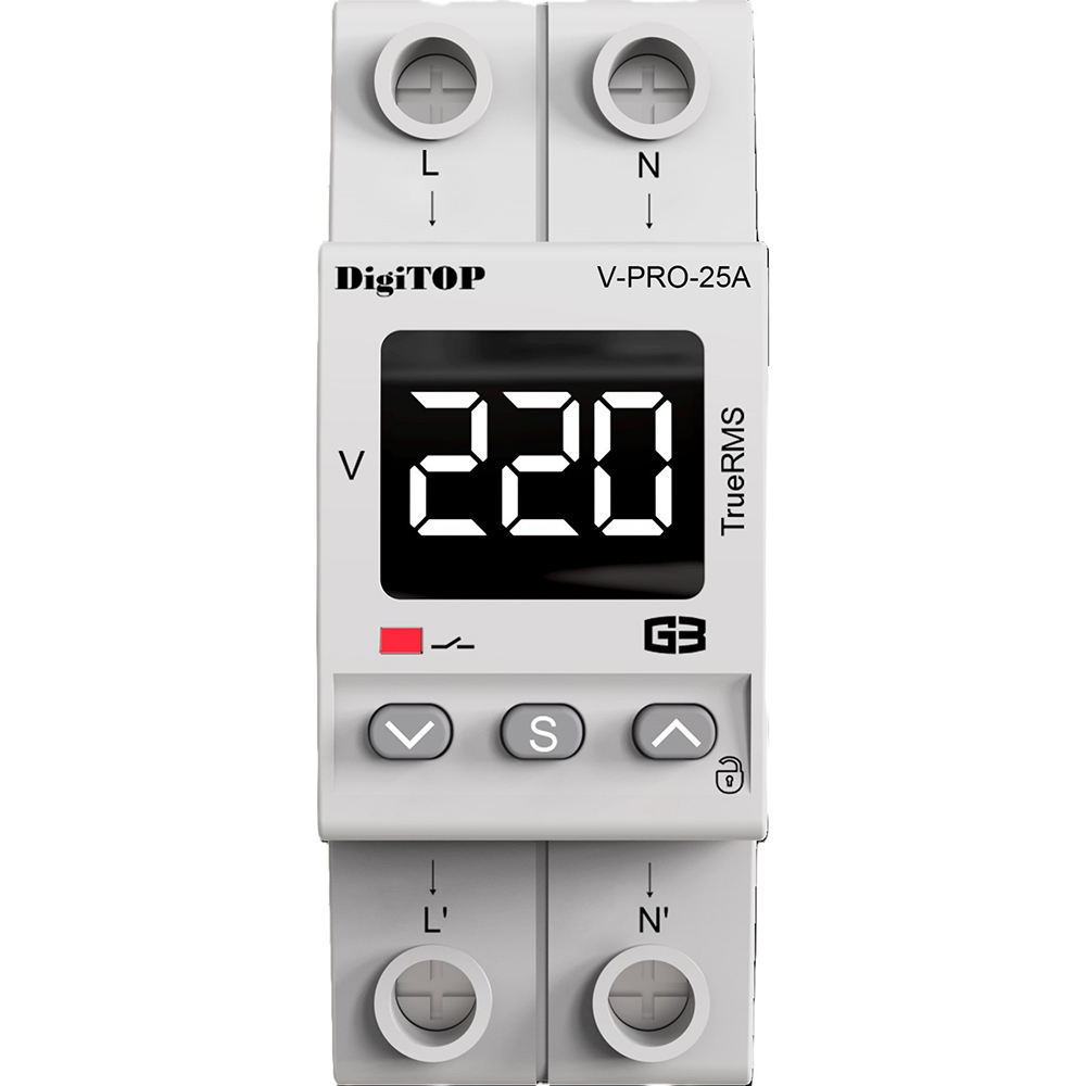 Releu protectie tensiune monofazat DIGITOP V-PRO 16A, 16A, 2P, 230V