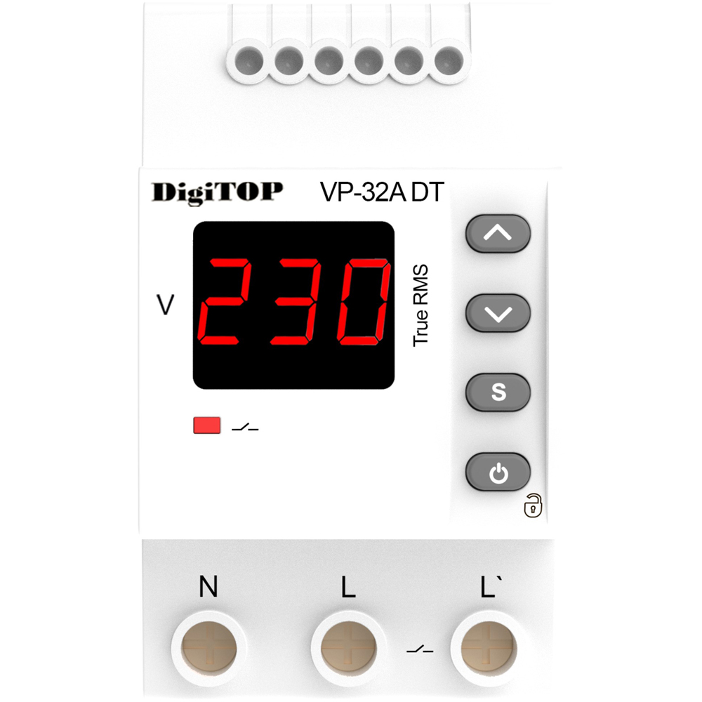 Releu protectie tensiune monofazat DIGITOP VP-32A DT, 32A, 1 secventa, 2P, 230V