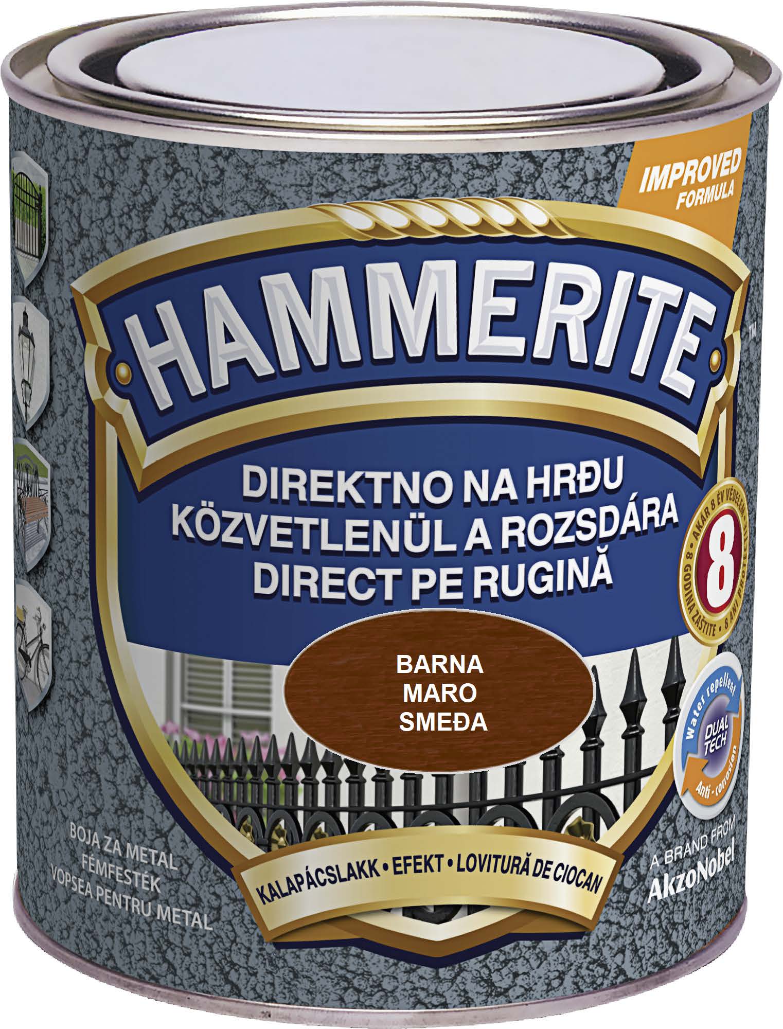 Email pentru metal lovitura de ciocan, interior/exterior, culoare maro, 0.75 L Hammerite