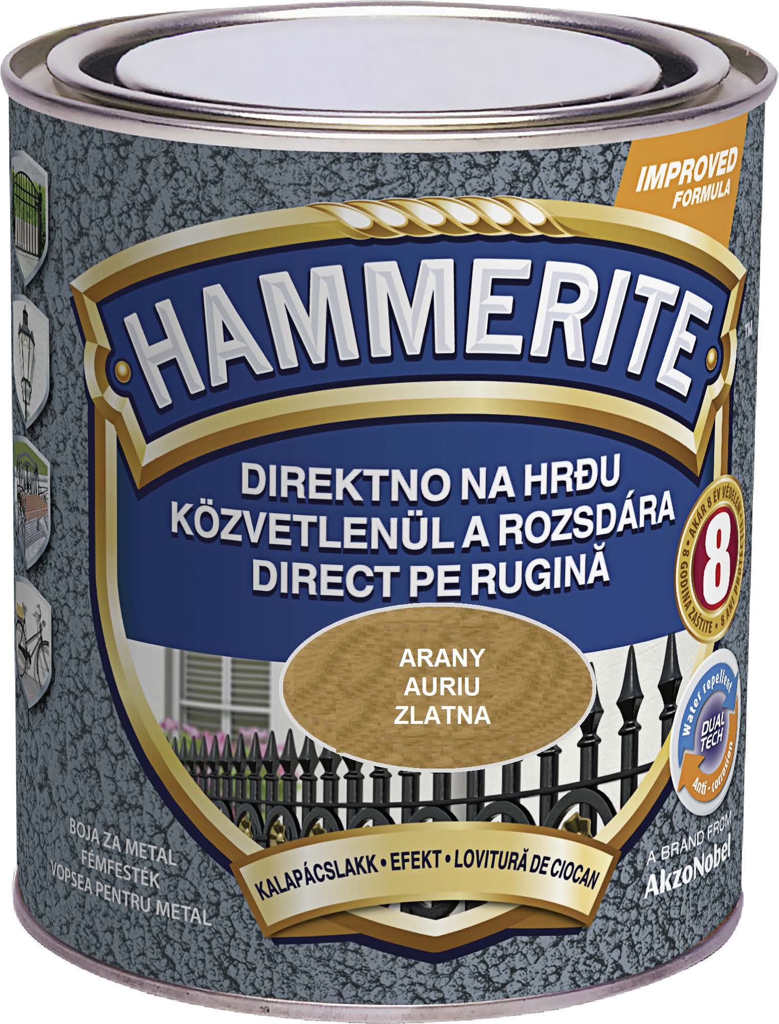 Email pentru metal lovitura de ciocan, interior/exterior, culoare auriu, 0.75 L  Hammerite